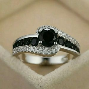 SALE! 1.5ct Black Onyx & Cubic Zirconia Ring